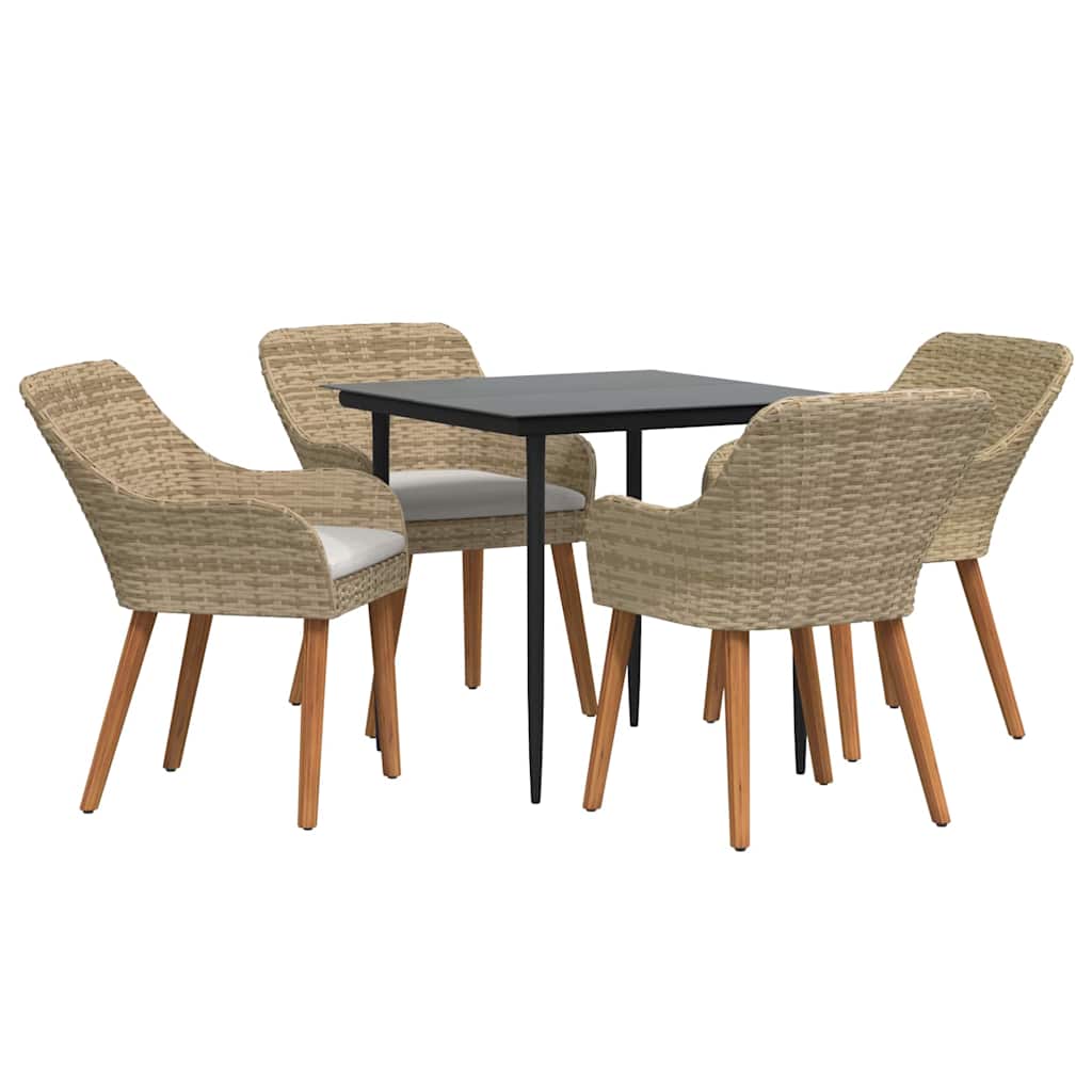 Garden Dining Set with Cushion 5 pcs Beige Poly Rattan
