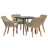 Garden Dining Set with Cushion 5 pcs Beige Poly Rattan