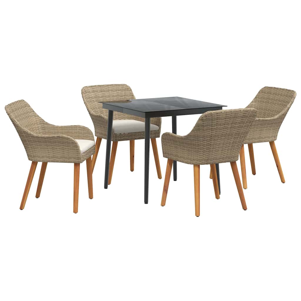Garden Dining Set with Cushion 5 pcs Beige Poly Rattan