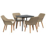 Garden Dining Set with Cushion 5 pcs Beige Poly Rattan