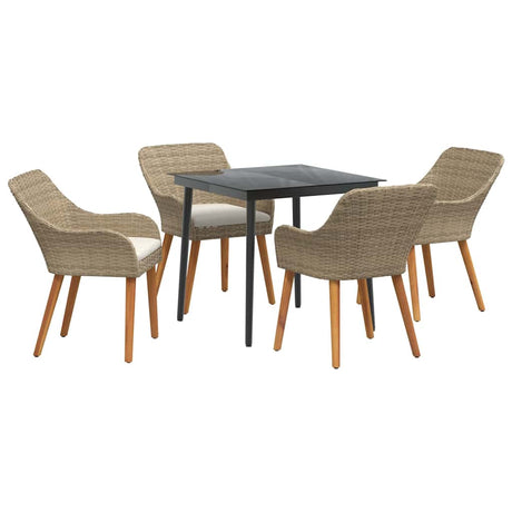 Garden Dining Set with Cushion 5 pcs Beige Poly Rattan