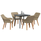 Garden Dining Set with Cushion 5 pcs Beige Poly Rattan