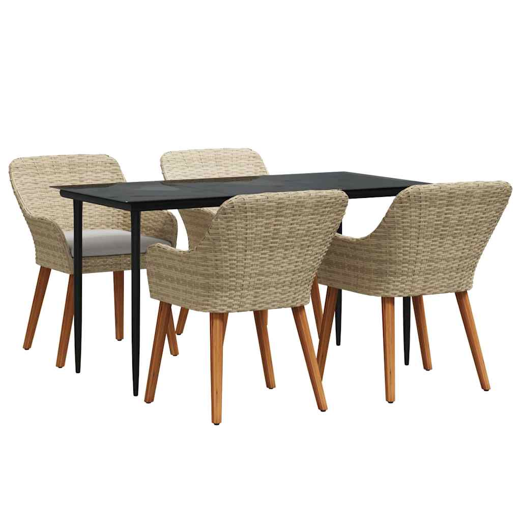Garden Dining Set with Cushion 5 pcs Beige Poly Rattan