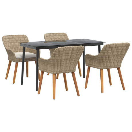 Garden Dining Set with Cushion 5 pcs Beige Poly Rattan