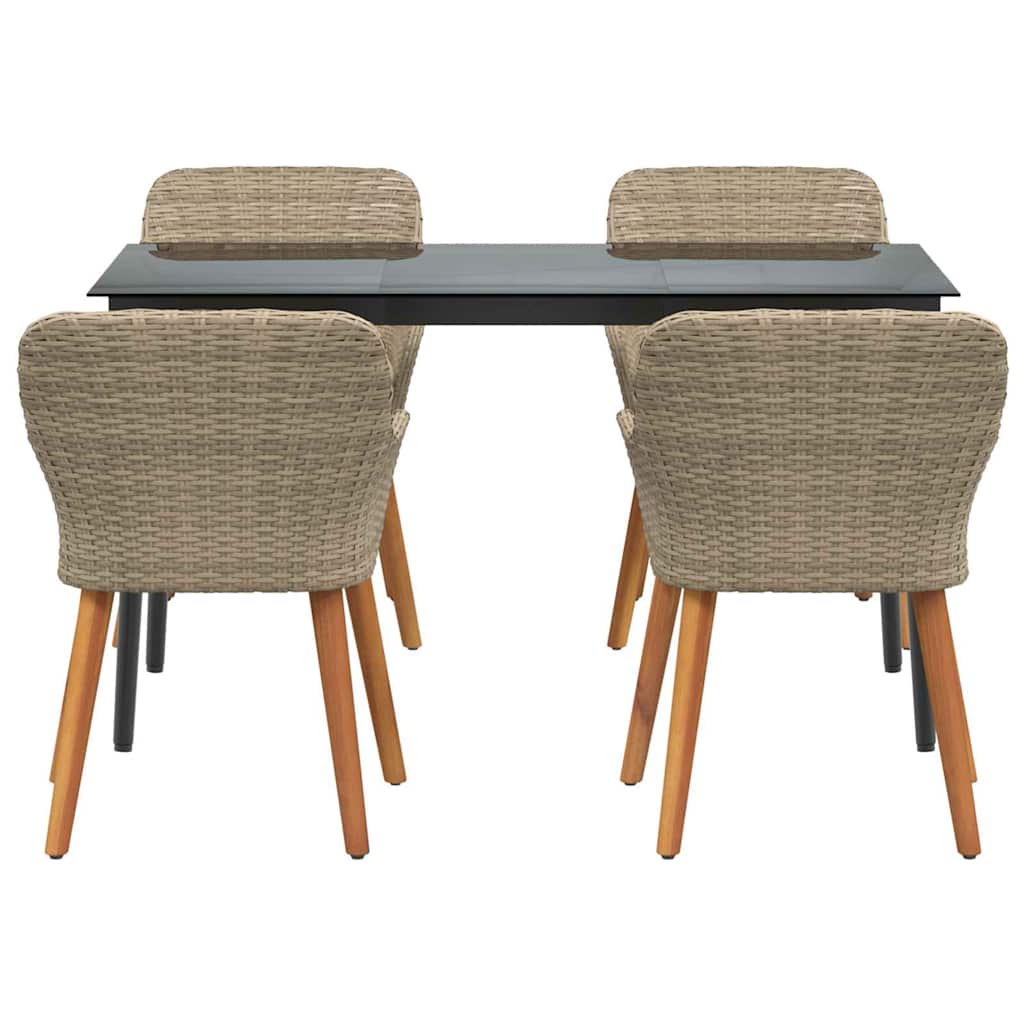 Garden Dining Set with Cushion 5 pcs Beige Poly Rattan