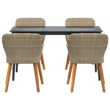 Garden Dining Set with Cushion 5 pcs Beige Poly Rattan