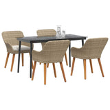 Garden Dining Set with Cushion 5 pcs Beige Poly Rattan