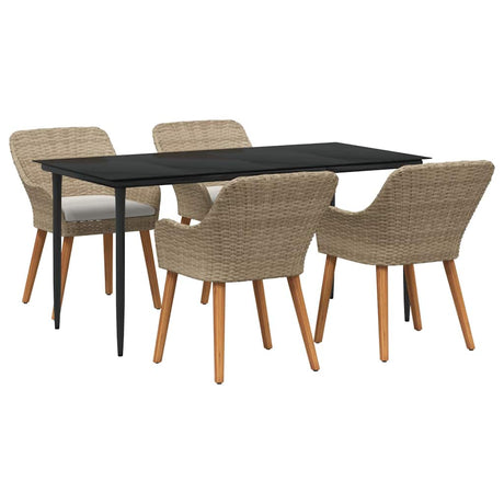 Garden Dining Set with Cushion 5 pcs Beige Poly Rattan