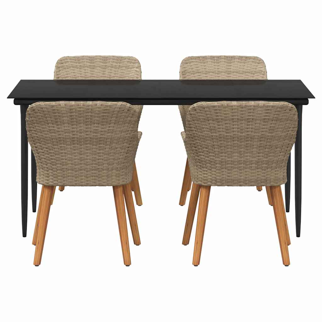 Garden Dining Set with Cushion 5 pcs Beige Poly Rattan