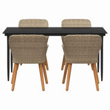 Garden Dining Set with Cushion 5 pcs Beige Poly Rattan