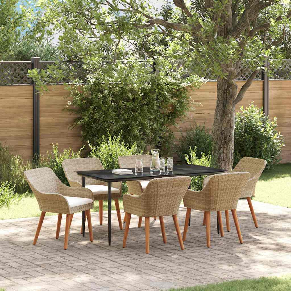 Garden Dining Set with Cushion 7 pcs Beige Poly Rattan
