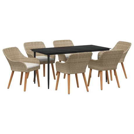 Garden Dining Set with Cushion 7 pcs Beige Poly Rattan
