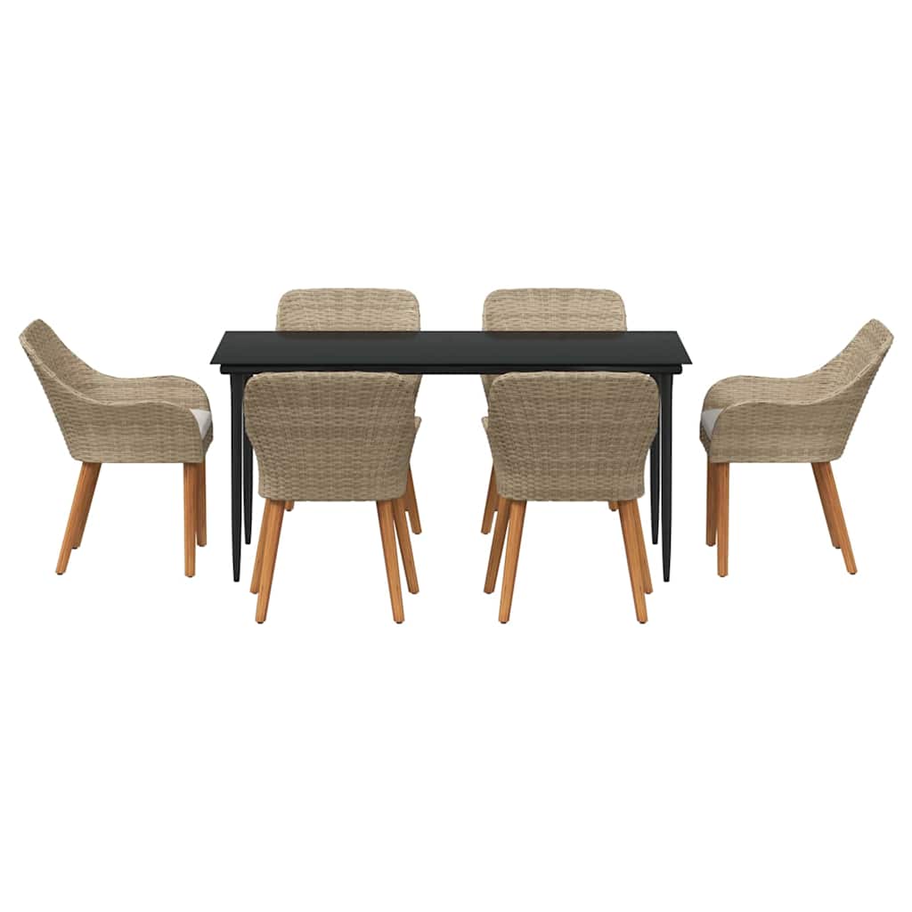 Garden Dining Set with Cushion 7 pcs Beige Poly Rattan