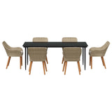 Garden Dining Set with Cushion 7 pcs Beige Poly Rattan