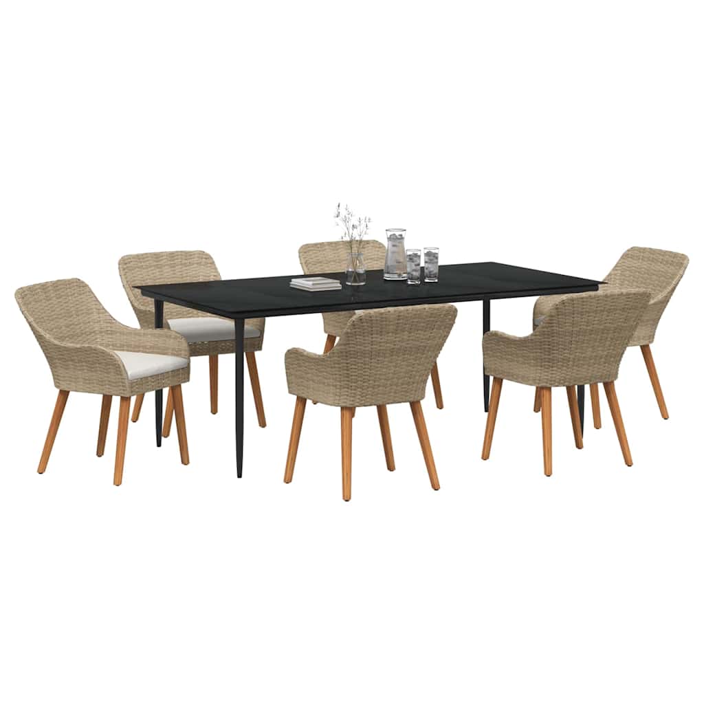 Garden Dining Set with Cushion 7 pcs Beige Poly Rattan