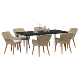 Garden Dining Set with Cushion 7 pcs Beige Poly Rattan