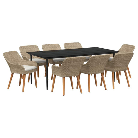 Garden Dining Set with Cushion 9 pcs Beige Poly Rattan