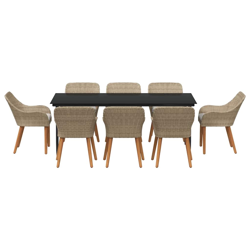 Garden Dining Set with Cushion 9 pcs Beige Poly Rattan