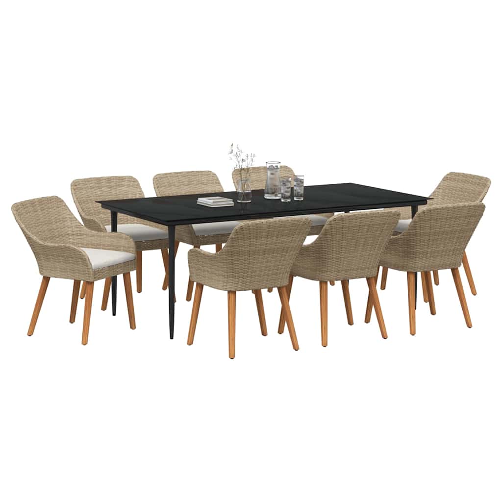 Garden Dining Set with Cushion 9 pcs Beige Poly Rattan