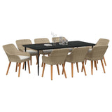 Garden Dining Set with Cushion 9 pcs Beige Poly Rattan