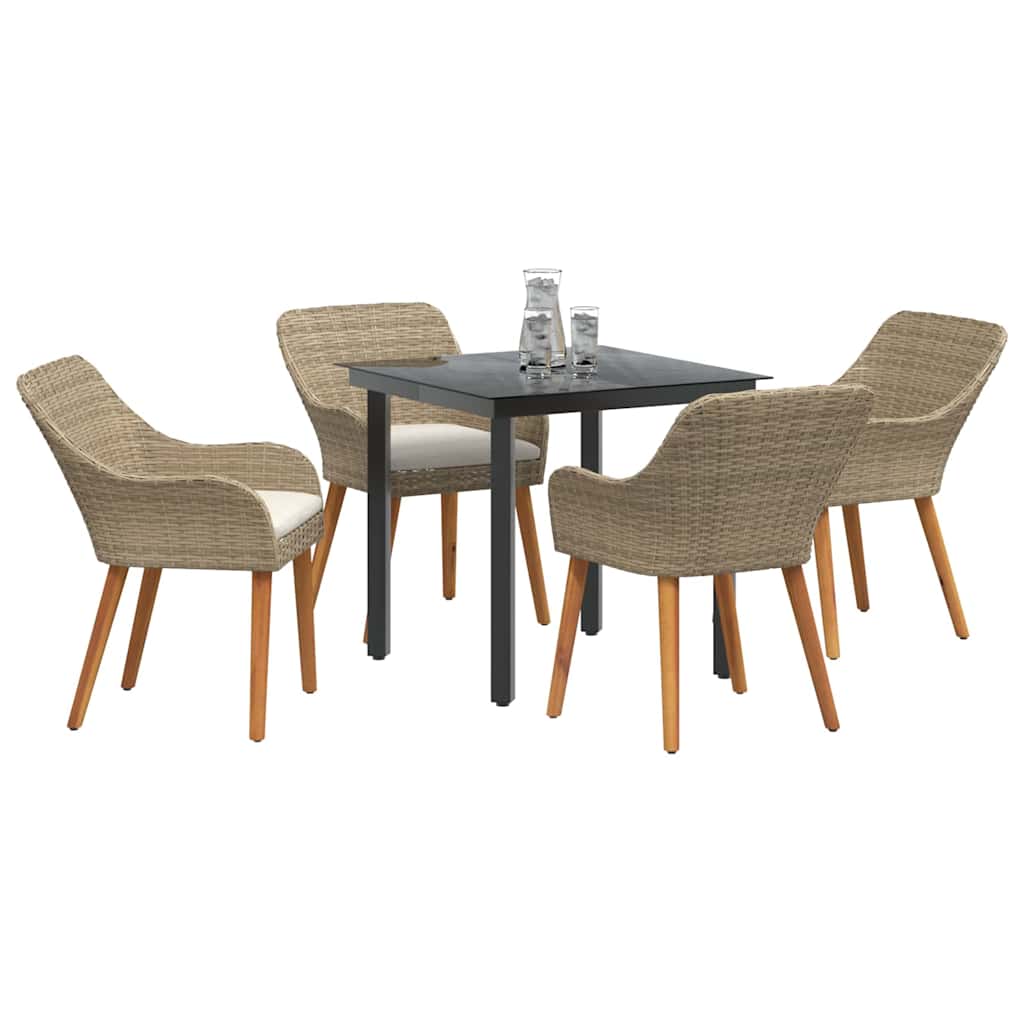 Garden Dining Set with Cushion 5 pcs Beige Poly Rattan