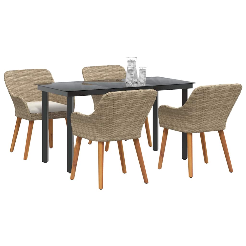 Garden Dining Set with Cushion 5 pcs Beige Poly Rattan