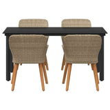Garden Dining Set with Cushion 5 pcs Beige Poly Rattan