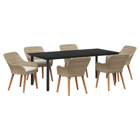 Garden Dining Set with Cushion 7 pcs Beige Poly Rattan