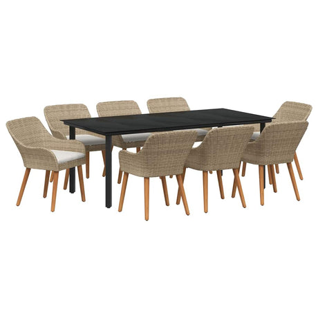 Garden Dining Set with Cushion 9 pcs Beige Poly Rattan