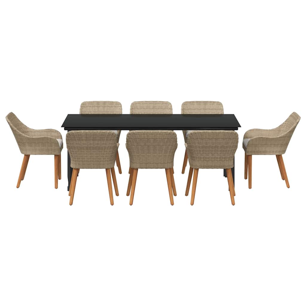 Garden Dining Set with Cushion 9 pcs Beige Poly Rattan