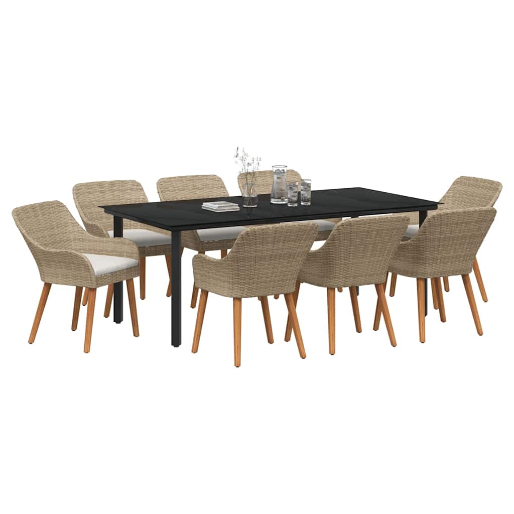 Garden Dining Set with Cushion 9 pcs Beige Poly Rattan