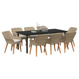 Garden Dining Set with Cushion 9 pcs Beige Poly Rattan