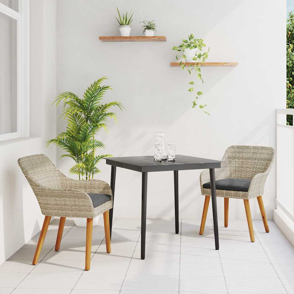 Dining Set 3 pcs Light grey Poly rattan