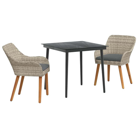 Dining Set 3 pcs Light grey Poly rattan