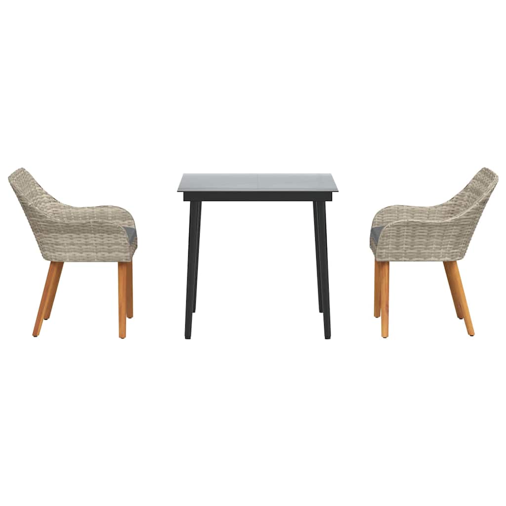 Dining Set 3 pcs Light grey Poly rattan