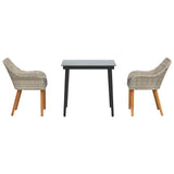 Dining Set 3 pcs Light grey Poly rattan