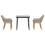 Garden Dining Set with Cushion 3 pcs Light Grey Poly Rattan