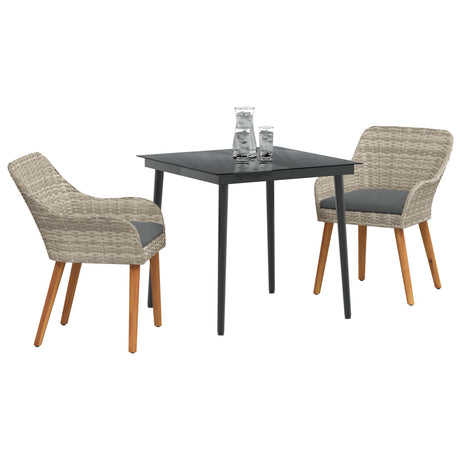 Garden Dining Set with Cushion 3 pcs Light Grey Poly Rattan