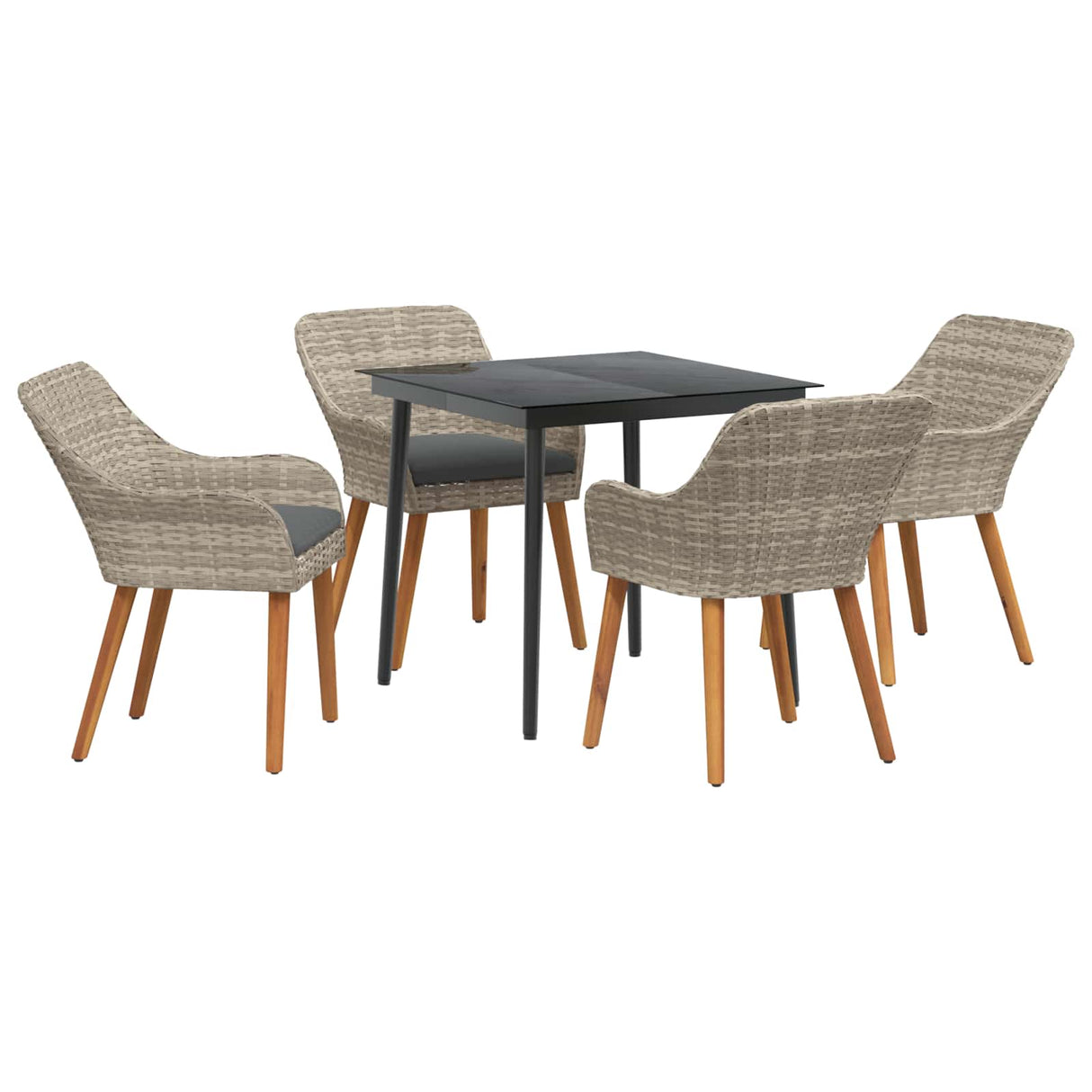 Garden Dining Set with Cushion 5 pcs Light Grey Poly Rattan