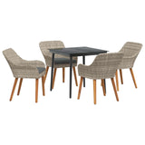 Garden Dining Set with Cushion 5 pcs Light Grey Poly Rattan