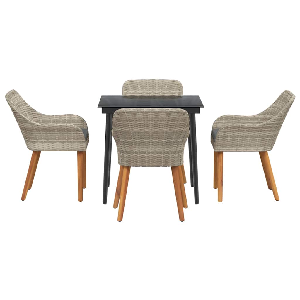 Dining Set 5 pcs Light grey Poly rattan