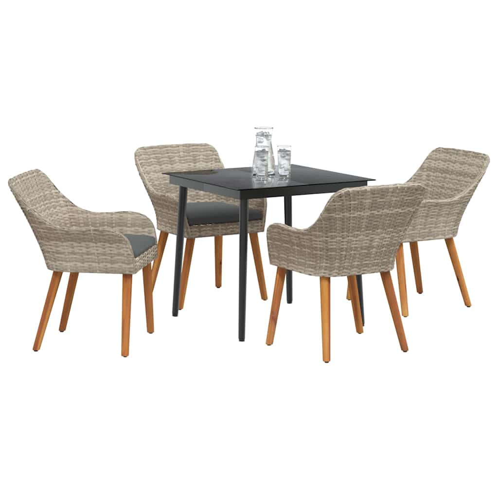 Dining Set 5 pcs Light grey Poly rattan