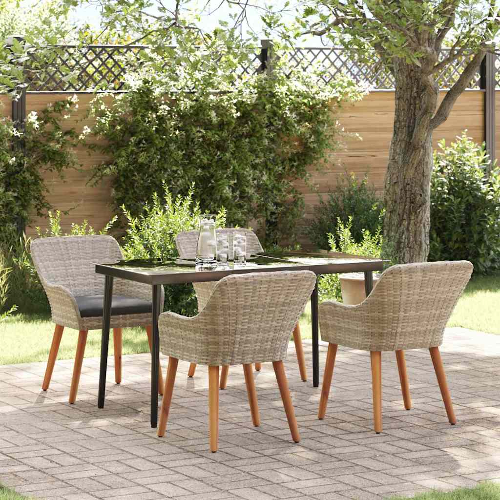 Dining Set 5 pcs Light grey Poly rattan
