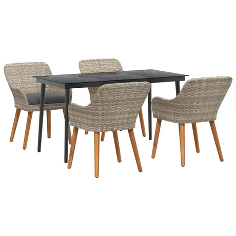 Dining Set 5 pcs Light grey Poly rattan