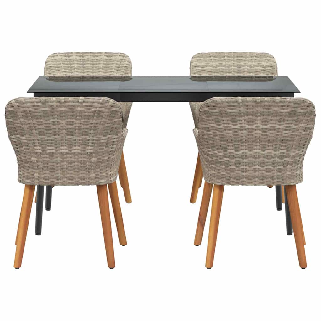 Dining Set 5 pcs Light grey Poly rattan