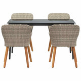 Dining Set 5 pcs Light grey Poly rattan