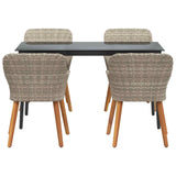 Garden Dining Set with Cushion 5 pcs Light Grey Poly Rattan