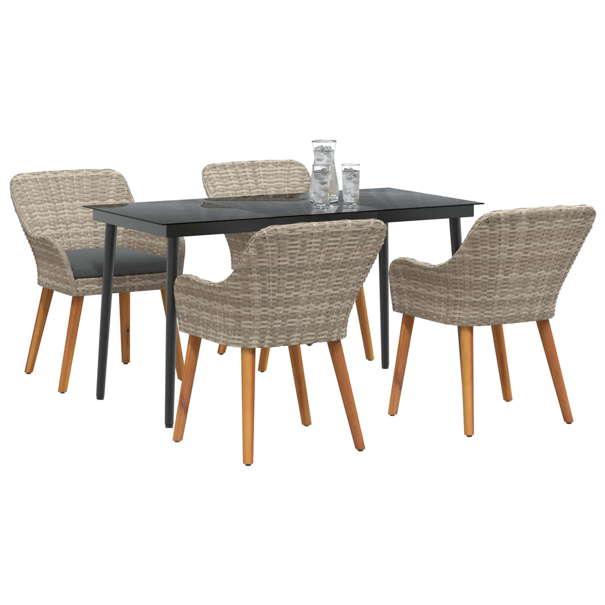 Garden Dining Set with Cushion 5 pcs Light Grey Poly Rattan