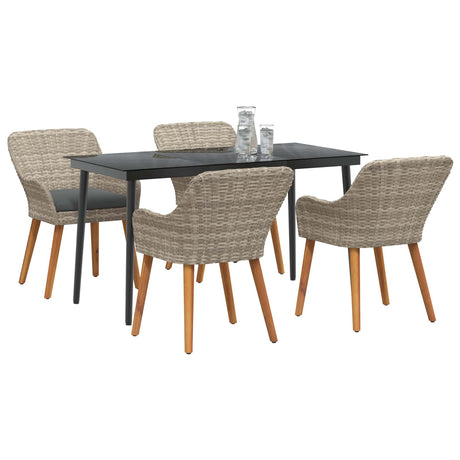 Garden Dining Set with Cushion 5 pcs Light Grey Poly Rattan