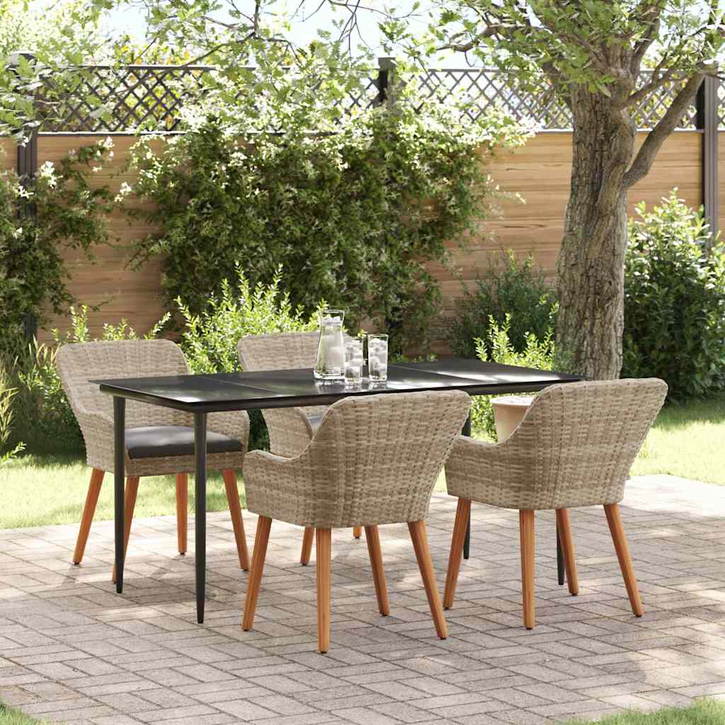 Dining Set 5 pcs Light grey Poly rattan